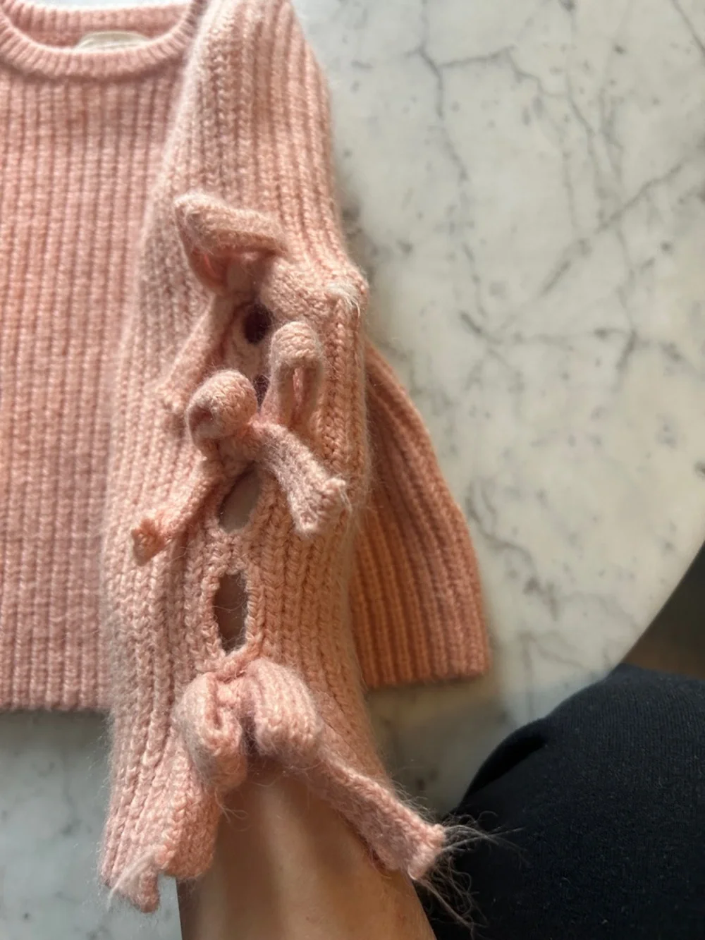 Kids' Soft Pink Knit Sweater with Sleeve Bow Accents
